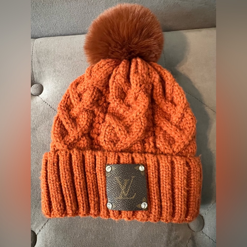 Authentic Louis Vuitton leather patch beanie